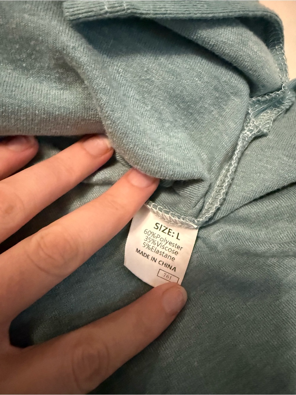 Women’s Crewneck Sweater in Teal with Rust Accent - Picture 3 of 3